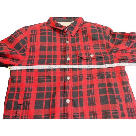 The North Face Sherpa Lined Flannel Shirt Jacket Button Up Plaid Red Mens Small - Picture 5 of 6